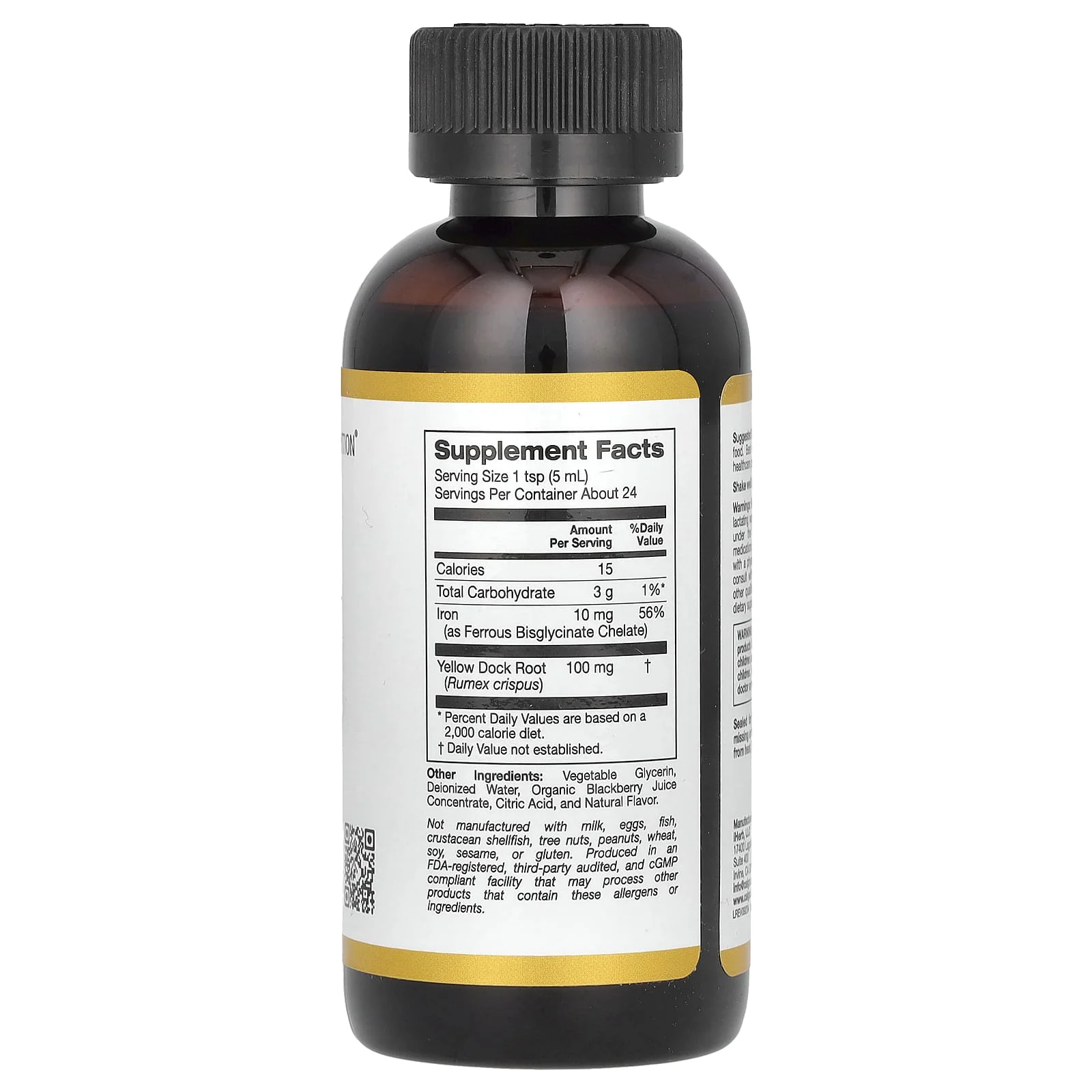 California Gold Nutrition, Demir, Ferröz Bisglisinat Kelat ve Sarı Rıhtım Kökü olarak, 4 fl oz (118 ml)