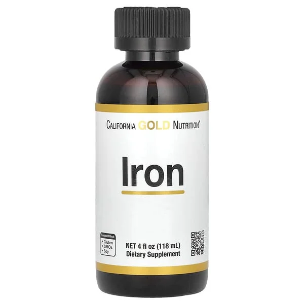 California Gold Nutrition, Demir, Ferröz Bisglisinat Kelat ve Sarı Rıhtım Kökü olarak, 4 fl oz (118 ml)