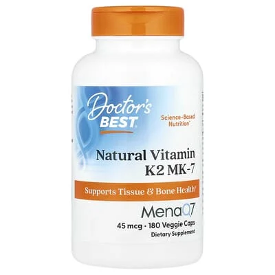 Doctor's Best, Doğal Vitamin K2 MK-7 MenaQ7 ile, 45 mcg, 180 Sebze Kapsülü