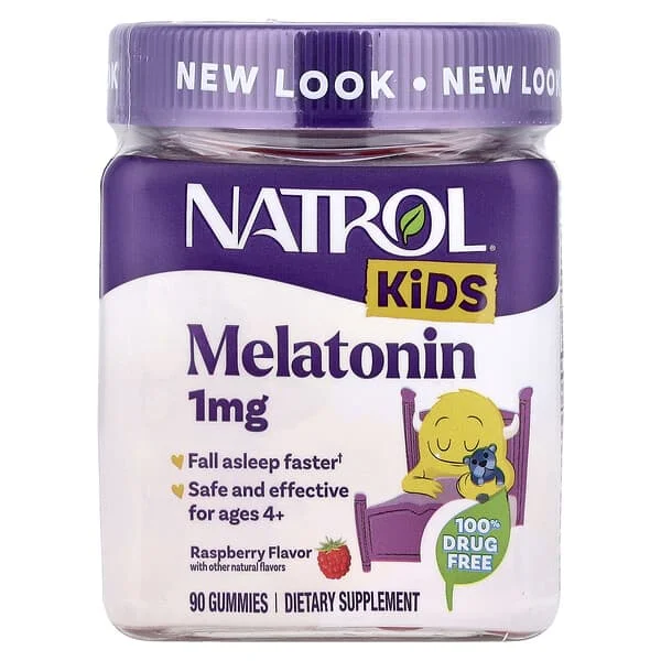 Natrol, Çocuklar İçin Melatoninli Yumuşak Şeker, 4 Yaş ve Üzeri, Ahududulu, 1 mg, 90 Yumuşak Şeker