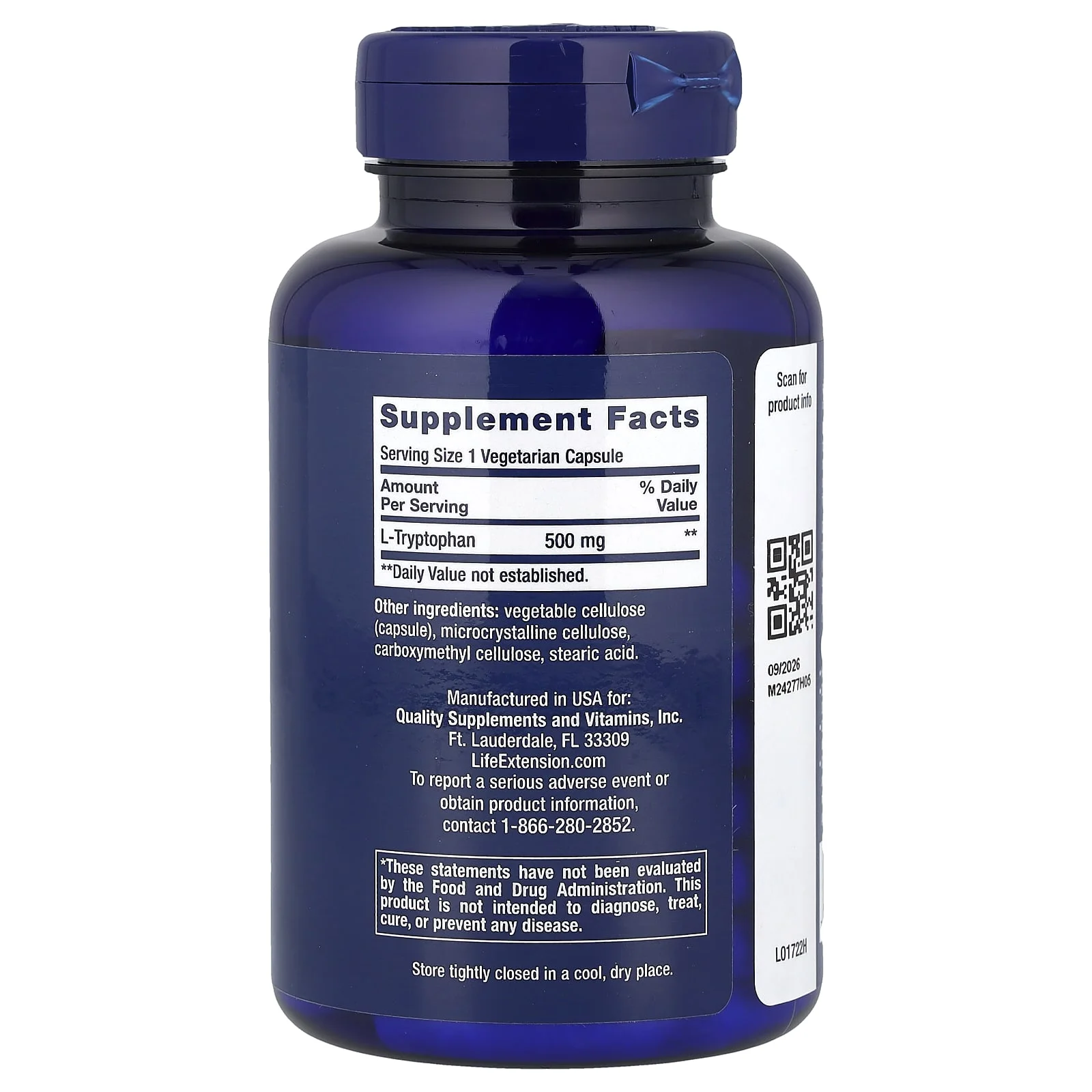 Life Extension, L-Triptofan, 500 mg, 90 Vejetaryen Kapsül