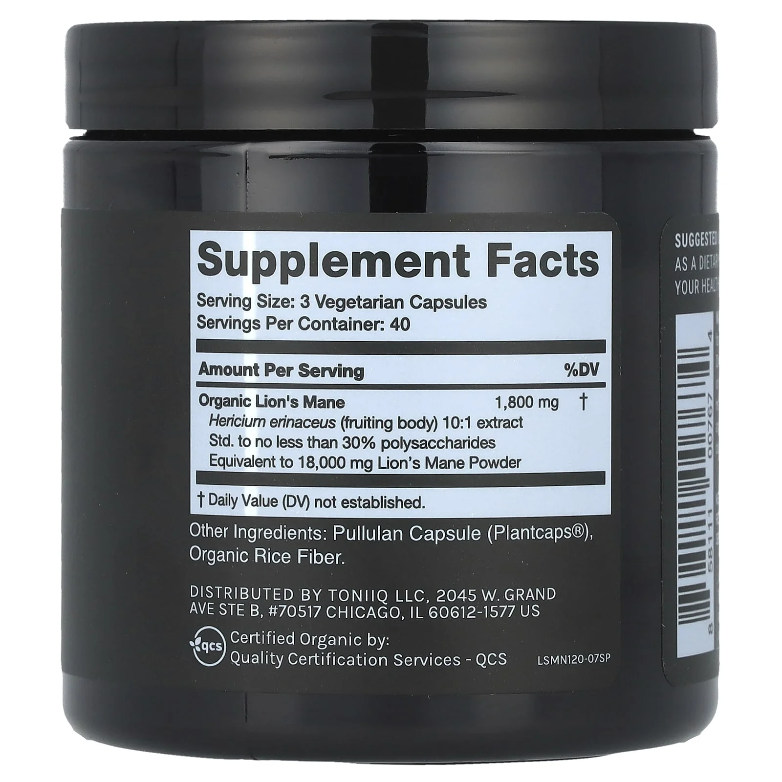 Toniiq, Lion's Mane, 120 Capsules (600 mg per Capsule)
