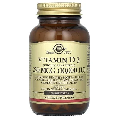 Solgar, D3 Vitamini (Kolekalsiferol), 250 mcg (10.000 IU), 120 Soft Jel