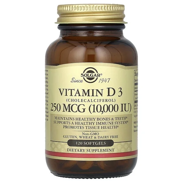 Solgar, D3 Vitamini (Kolekalsiferol), 250 mcg (10.000 IU), 120 Soft Jel