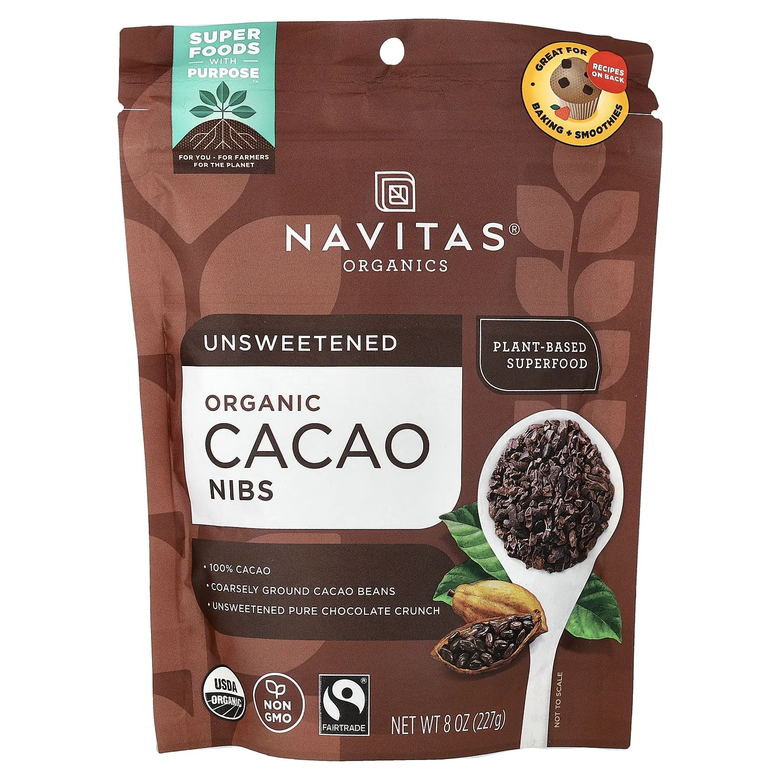 Navitas Organics, Organik Kakao Çekirdekleri, Tatlandırılmamış, 8 oz (227 gr)