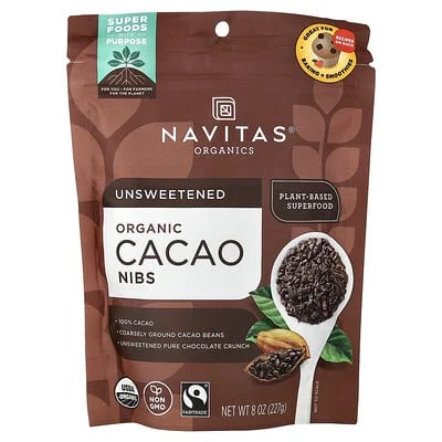 Navitas Organics, Organik Kakao Çekirdekleri, Tatlandırılmamış, 8 oz (227 gr)