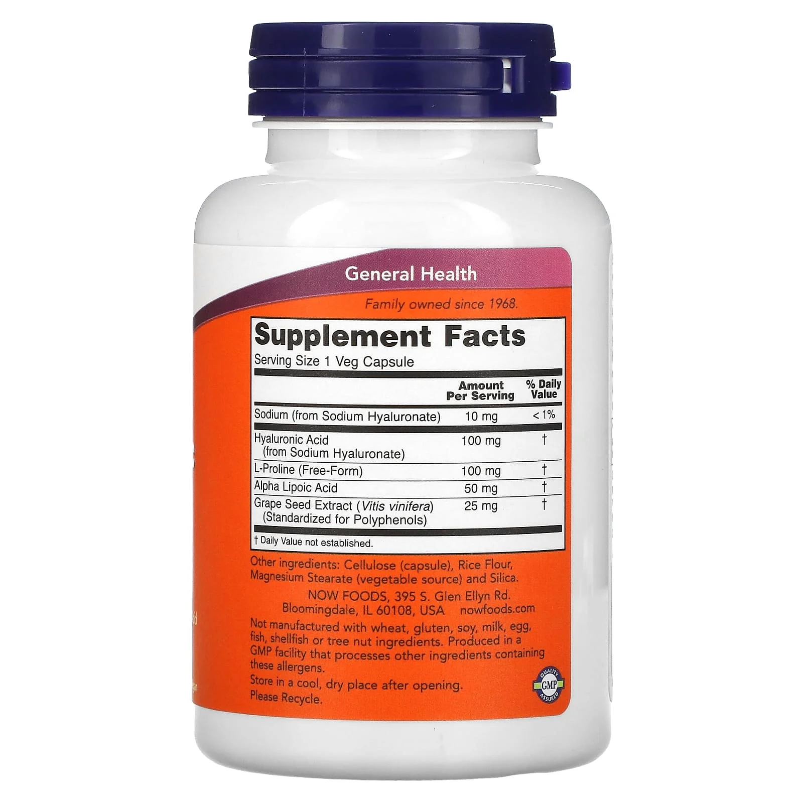 NOW Foods, L-Prolinli Hiyalüronik Asit, Alfa-Lipoik Asit ve Üzüm Çekirdeği Ekstresi, 100 mg, 120 Bitkisel Kapsül