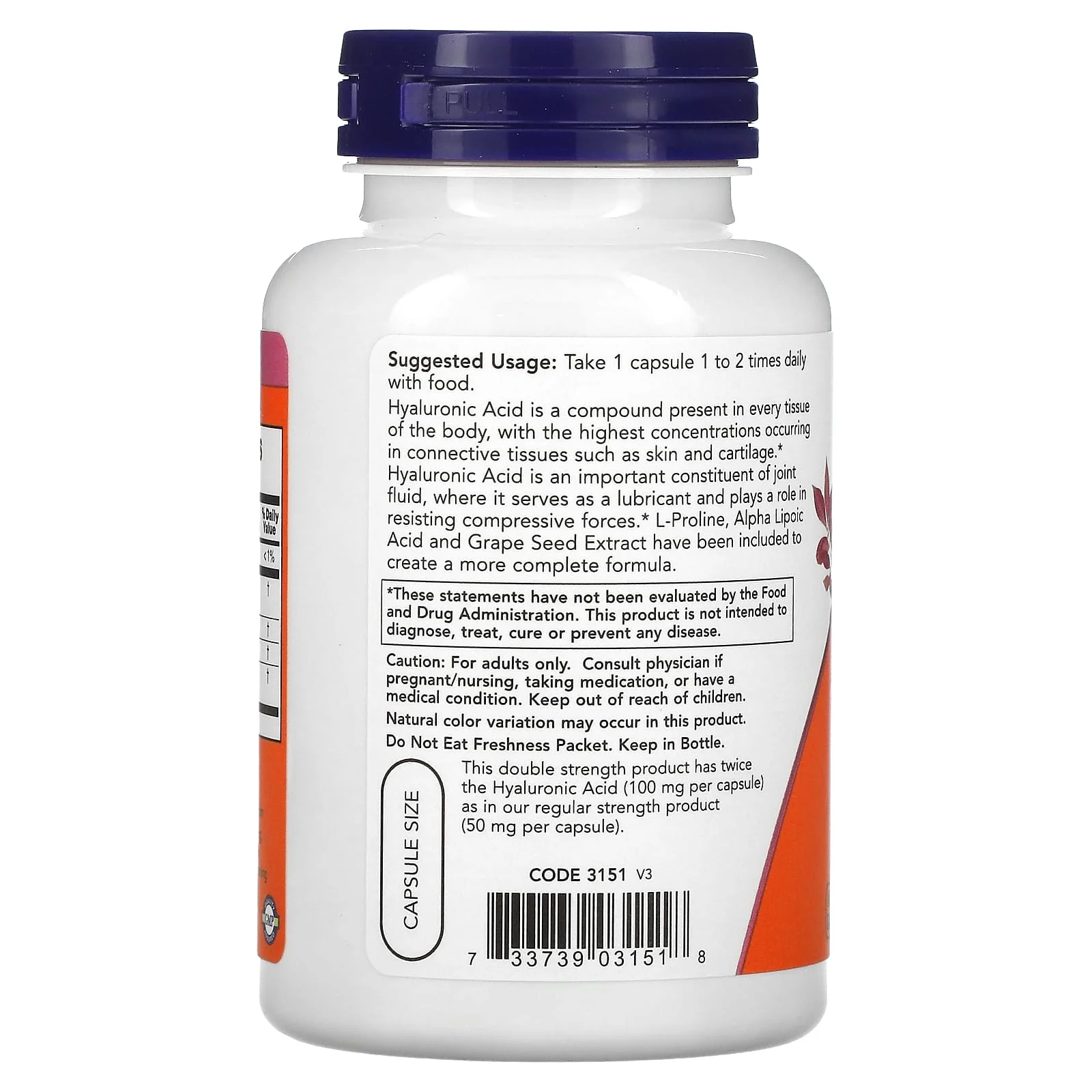 NOW Foods, L-Prolinli Hiyalüronik Asit, Alfa-Lipoik Asit ve Üzüm Çekirdeği Ekstresi, 100 mg, 120 Bitkisel Kapsül